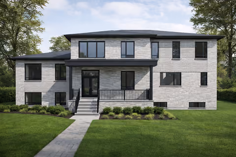 Modern custom family home with light stone and brick exterior