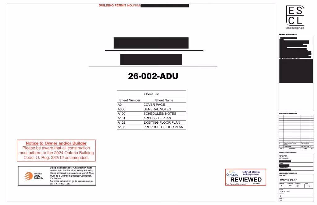 Residential permit drawing package prepared by ESCL Design